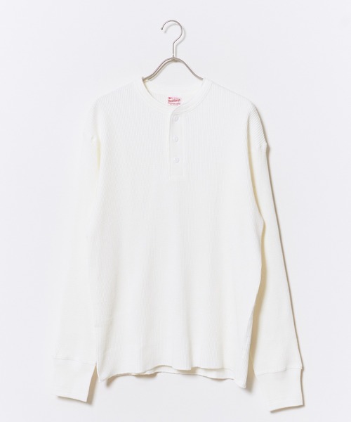 Healthknit(ヘルスニット)の「Healthknit/ヘルスニット LONG SLEEVE HENLEY NECK ロング スリーブ ヘンリー ネック ロンT スリーボタン カジュアル ミニマル ヴィンテージライク メンズ レディース 2026秋冬 秋服 冬服(Tシャツ/カットソー・メンズ・オフホワイト/ブラック/ベージュ・M/L/XL)」の1枚目の写真