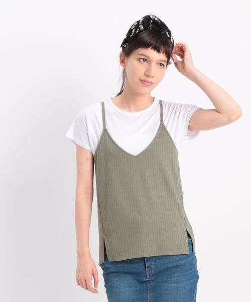 ROPE' PICNIC（ロペピクニック）の「ワイドテレコキャミソールセット（キャミソール・レディース・グレー/ブラック/カーキ/ダークブラウン・38）」の4枚目の写真