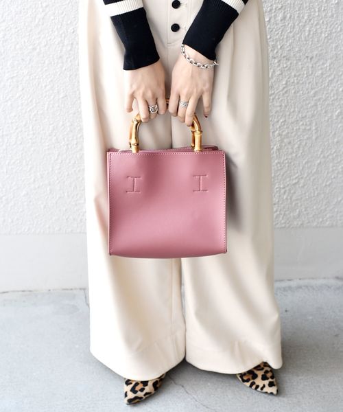 Khaju(カージュ)の「Khaju:バンブーハンドルトート◇(ハンドバッグ・レディース・ブラック/パープル/キャメル/ピンク/ホワイト・ONE SIZE)」の22枚目の写真