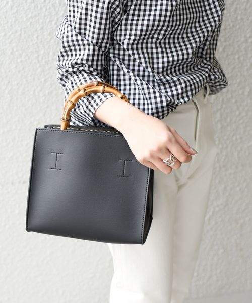 Khaju(カージュ)の「Khaju:バンブーハンドルトート◇(ハンドバッグ・レディース・ブラック/パープル/キャメル/ピンク/ホワイト・ONE SIZE)」の20枚目の写真
