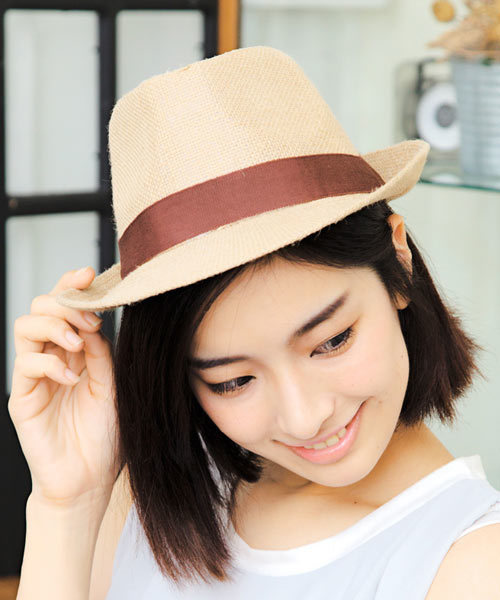 14+(イチヨンプラス)の「麻素材グログラン帯天然中折ハット(ハット)」|ブラウン