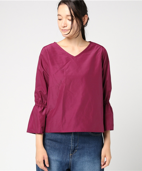 KiwaSylphy（キワシルフィー）の「typewriter flare sleeve LBL（シャツ/ブラウス・レディース・ピンク/ブラウン・FREE）」の9枚目の写真
