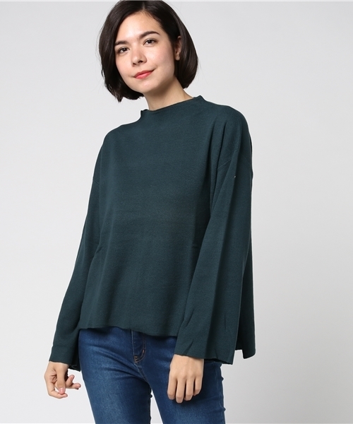 earth music&ecology（アースミュージックアンドエコロジー）の「ボトルネックハーフミラノニットプルオーバー（ニット/セーター・レディース・ブラック/ダークグリーン/ネイビー/グレー/アイボリー/キャメル・FREE）」の4枚目の写真