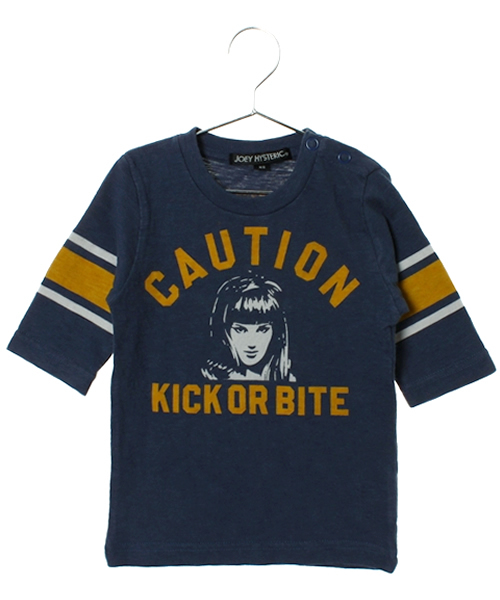 JOEY HYSTERIC（ジョーイヒステリック）の「CAUTION pt 五分袖T-SH（Tシャツ/カットソー・キッズ・ホワイト/ブラック/ネイビー・X-SMALL/SMALL/MEDIUM）」の3枚目の写真