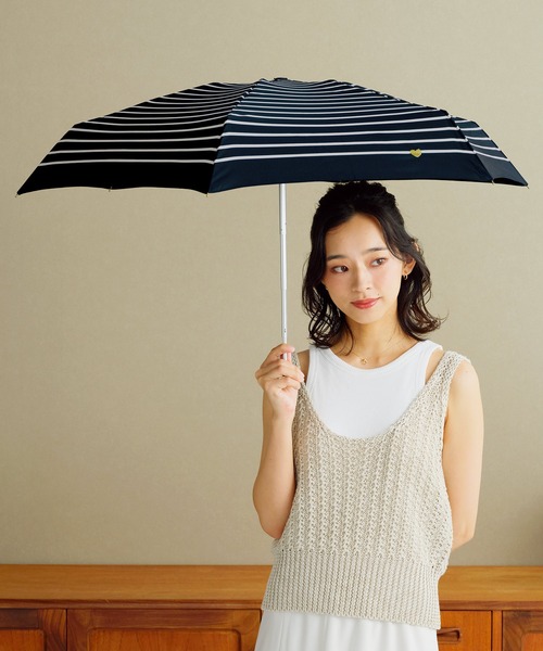ハート刺繍ボーダーゴールドmini 折りたたみ 雨傘 Wpc