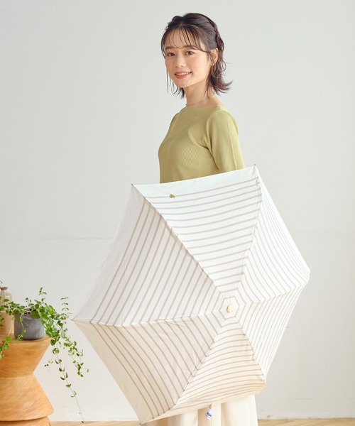 ハート刺繍ボーダーゴールドmini 折りたたみ 雨傘 Wpc