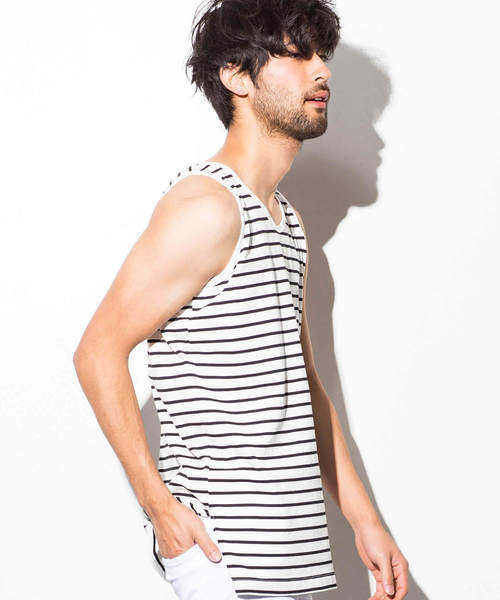 AZbyjunhashimoto_（エーゼイバイジュンハシモト）の「AZ by junhashimoto(エーゼイ バイ ジュンハシモト)ロング丈タンクトップ（タンクトップ・メンズ・ホワイト×ブラック/ブラック/ホワイト/トップグレー・SMALL/MEDIUM/LARGE/X-LARGE）」の15枚目の写真