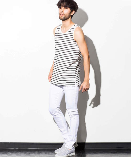 AZbyjunhashimoto_（エーゼイバイジュンハシモト）の「AZ by junhashimoto(エーゼイ バイ ジュンハシモト)ロング丈タンクトップ（タンクトップ・メンズ・ホワイト×ブラック/ブラック/ホワイト/トップグレー・SMALL/MEDIUM/LARGE/X-LARGE）」の18枚目の写真
