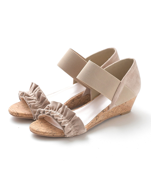 flune（フリューン）の「選べるデザイン フリル シンプル コルク巻き ミドルヒール ゴムストラップ サンダル（サンダル・レディース・グレー系その他/ブルー/グリーン系その他/マジェンタ/イエロー系その他2/ブラック/ベージュ系その他/ネイビー/ブルー系その他2/イエロー系その他/グレー/レッド系その他/グレイッシュベージュ/ブルー系その他/ブラック系その他/グリーン/その他/レオパード・SS/LL/M/L/S/3L）」の5枚目の写真