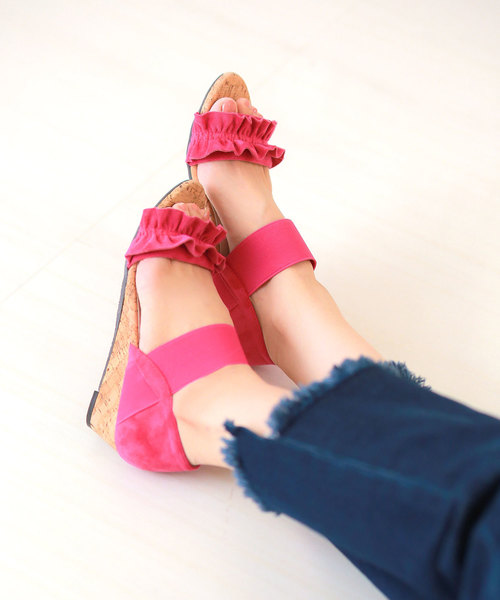 flune（フリューン）の「選べるデザイン フリル シンプル コルク巻き ミドルヒール ゴムストラップ サンダル（サンダル・レディース・グレー系その他/ブルー/グリーン系その他/マジェンタ/イエロー系その他2/ブラック/ベージュ系その他/ネイビー/ブルー系その他2/イエロー系その他/グレー/レッド系その他/グレイッシュベージュ/ブルー系その他/ブラック系その他/グリーン/その他/レオパード・SS/LL/M/L/S/3L）」の16枚目の写真