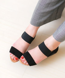 flune（フリューン）の「選べるデザイン フリル シンプル コルク巻き ミドルヒール ゴムストラップ サンダル（サンダル）」