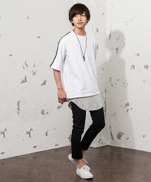 MinoriTY（マイノリティ）の「メンズ5分袖ラインテープTシャツ（Tシャツ/カットソー・メンズ・ホワイト系その他/ブラック系その他/ホワイト系その他2/ブラック系その他2・M/L）」の6枚目の写真