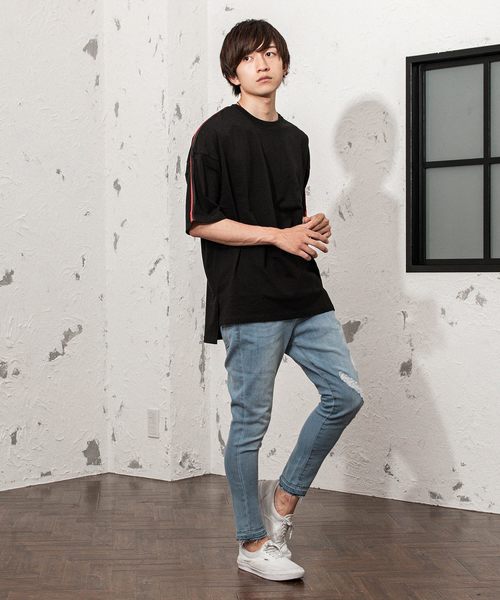 MinoriTY（マイノリティ）の「メンズ5分袖ラインテープTシャツ（Tシャツ/カットソー・メンズ・ホワイト系その他/ブラック系その他/ホワイト系その他2/ブラック系その他2・M/L）」の8枚目の写真