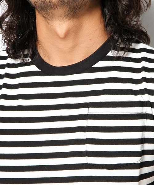 n(n) BY NUMBER (N)INE（エヌエヌバイナンバーナイン）の「ボーダーポケットTシャツ（Tシャツ/カットソー・メンズ・ブラック×ホワイト/ホワイト×グレー・2/3/4）」の5枚目の写真
