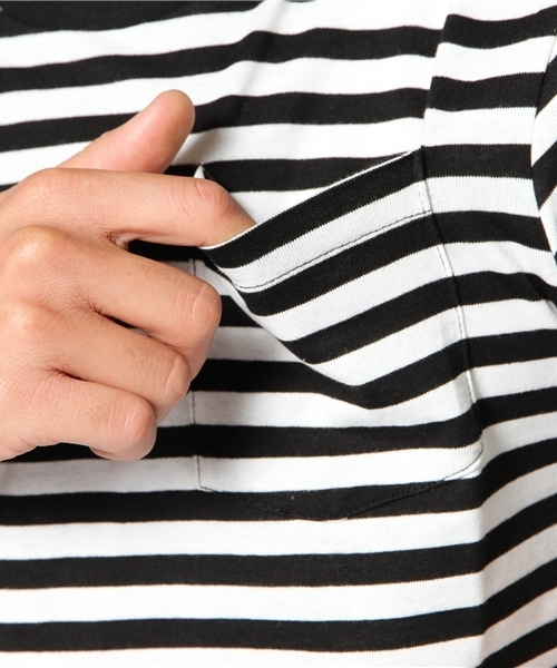 n(n) BY NUMBER (N)INE（エヌエヌバイナンバーナイン）の「ボーダーポケットTシャツ（Tシャツ/カットソー・メンズ・ブラック×ホワイト/ホワイト×グレー・2/3/4）」の7枚目の写真