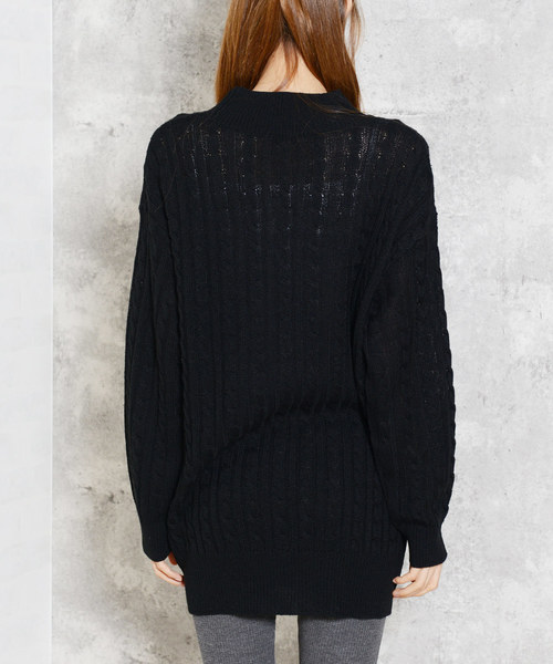 shopnikoniko(ショップニコニコ)の「オーバーサイズ ケーブル編みニット チュニック(チュニック・レディース・チャコールグレー/ブラック/ベージュ/ミックスグレー/グリーン/アイボリー/ボルドー・フリー)」の15枚目の写真