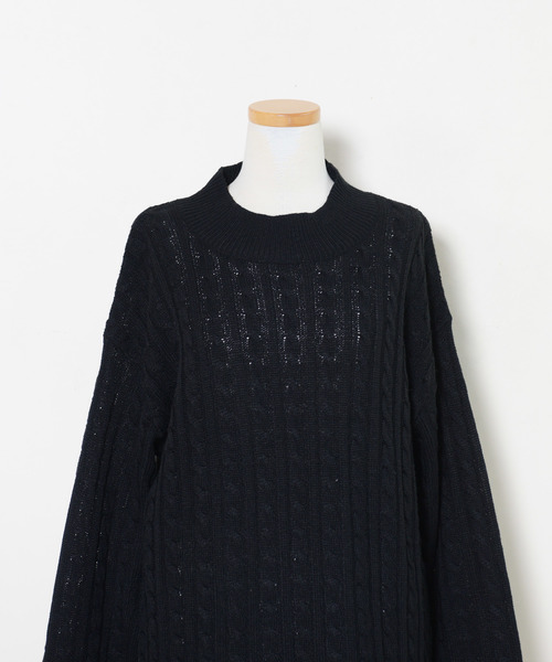 shopnikoniko(ショップニコニコ)の「オーバーサイズ ケーブル編みニット チュニック(チュニック・レディース・チャコールグレー/ブラック/ベージュ/ミックスグレー/グリーン/アイボリー/ボルドー・フリー)」の12枚目の写真