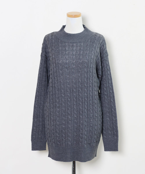 shopnikoniko(ショップニコニコ)の「オーバーサイズ ケーブル編みニット チュニック(チュニック・レディース・チャコールグレー/ブラック/ベージュ/ミックスグレー/グリーン/アイボリー/ボルドー・フリー)」の18枚目の写真
