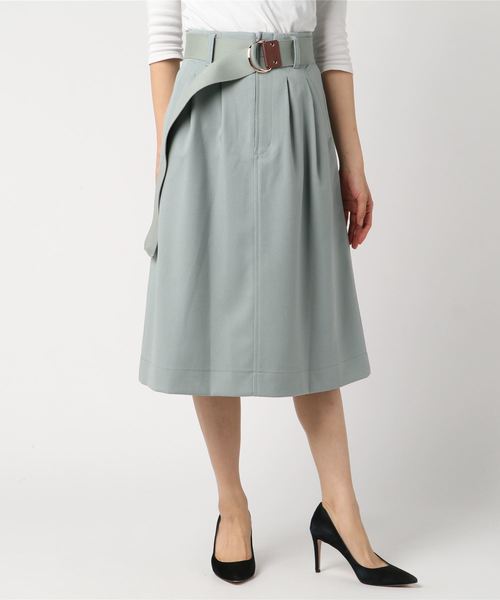 DOUBLE STANDARD CLOTHING(ダブルスタンダードクロージング)の「フルフランギャバストレッチタックスカート(スカート・レディース・ライトブルーグレー/ベージュ/イエロー・36/38)」の1枚目の写真