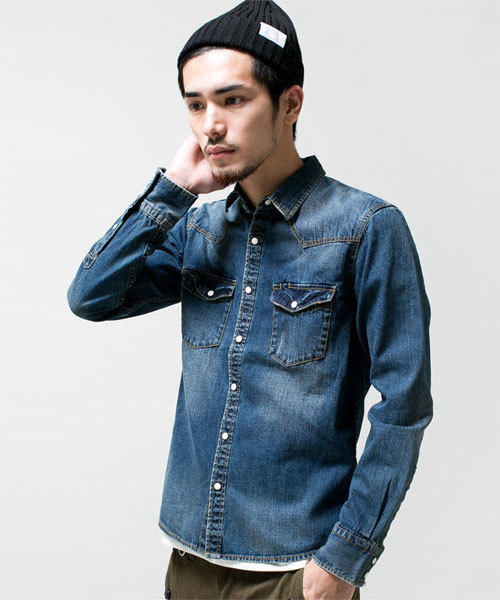 NANO universe（ナノユニバース）の「9ozヴィンテージデニムSH（シャツ/ブラウス・メンズ・サックスブルー/インディゴブルー・X-LARGE/MEDIUM/SMALL/LARGE）」の2枚目の写真