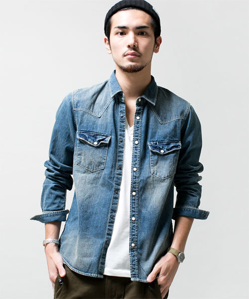 NANO universe（ナノユニバース）の「9ozヴィンテージデニムSH（シャツ/ブラウス・メンズ・サックスブルー/インディゴブルー・X-LARGE/MEDIUM/SMALL/LARGE）」の5枚目の写真