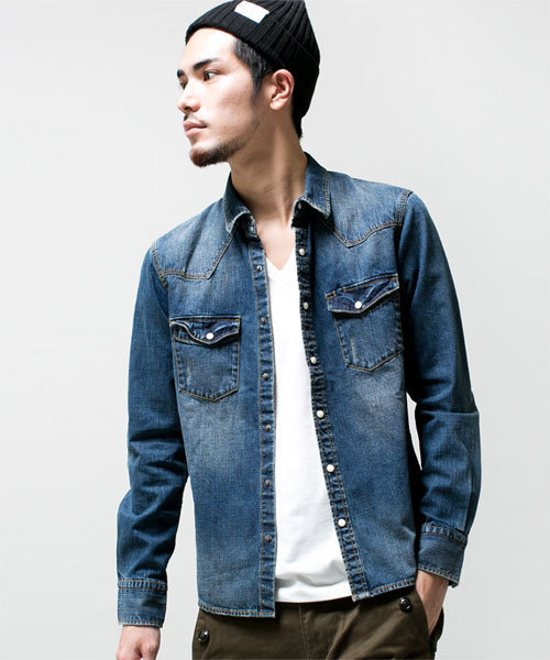 NANO universe（ナノユニバース）の「9ozヴィンテージデニムSH（シャツ/ブラウス・メンズ・サックスブルー/インディゴブルー・X-LARGE/MEDIUM/SMALL/LARGE）」の3枚目の写真