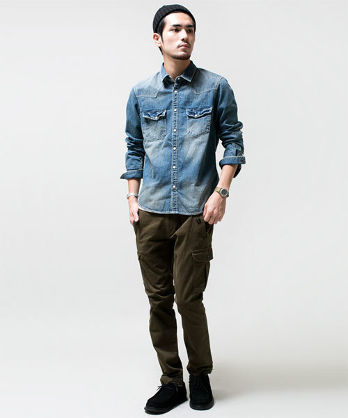 NANO universe（ナノユニバース）の「9ozヴィンテージデニムSH（シャツ/ブラウス・メンズ・サックスブルー/インディゴブルー・X-LARGE/MEDIUM/SMALL/LARGE）」の4枚目の写真