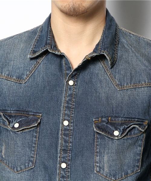 NANO universe（ナノユニバース）の「9ozヴィンテージデニムSH（シャツ/ブラウス・メンズ・サックスブルー/インディゴブルー・X-LARGE/MEDIUM/SMALL/LARGE）」の10枚目の写真