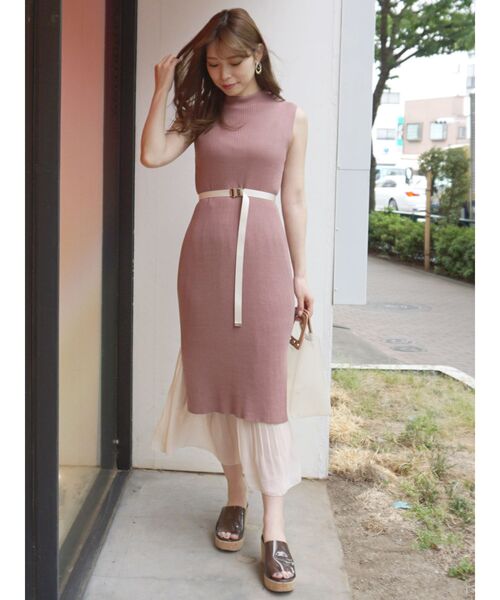 Mercuryduo マーキュリーデュオ の プリーツドッキングリブニットワンピース ワンピース Wear