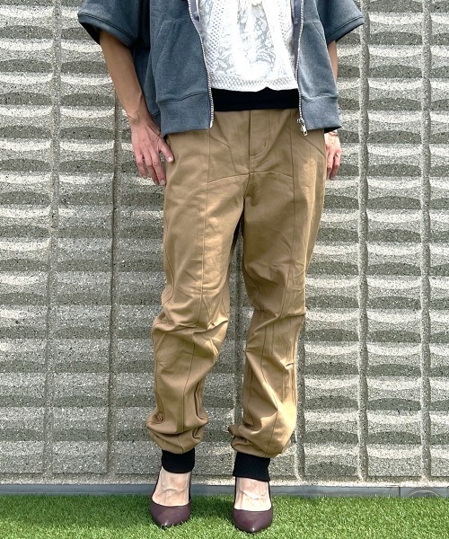 リブ付サルエルイージージョガーパンツ カーゴパンツ レディース