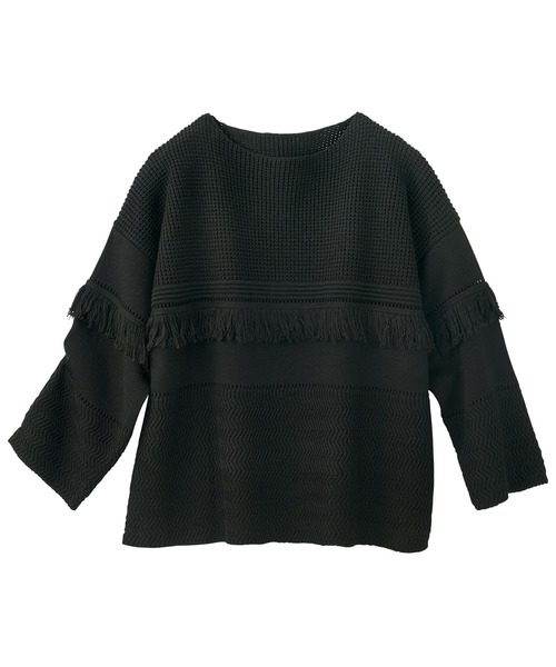 GeeRA(ジーラ)の「フリンジデザインニット(ニット/セーター・レディース・カーキ/ブラック/ベージュ・LARGE/XX-LARGE/MEDIUM/X-LARGE)」の4枚目の写真