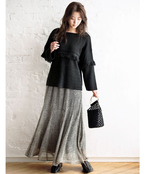 GeeRA(ジーラ)の「フリンジデザインニット(ニット/セーター・レディース・カーキ/ブラック/ベージュ・LARGE/XX-LARGE/MEDIUM/X-LARGE)」の8枚目の写真