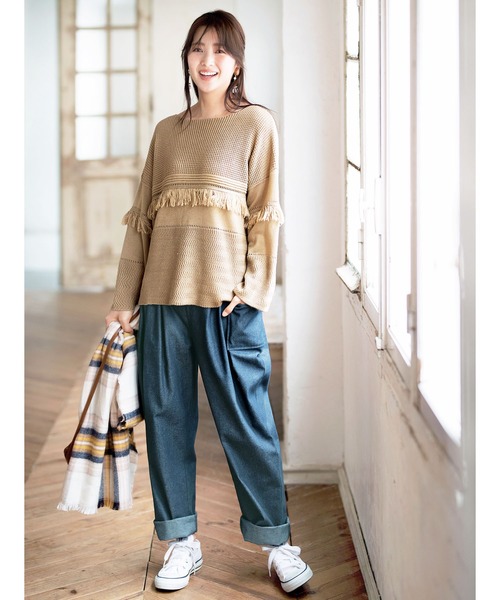 GeeRA(ジーラ)の「フリンジデザインニット(ニット/セーター・レディース・カーキ/ブラック/ベージュ・LARGE/XX-LARGE/MEDIUM/X-LARGE)」の9枚目の写真