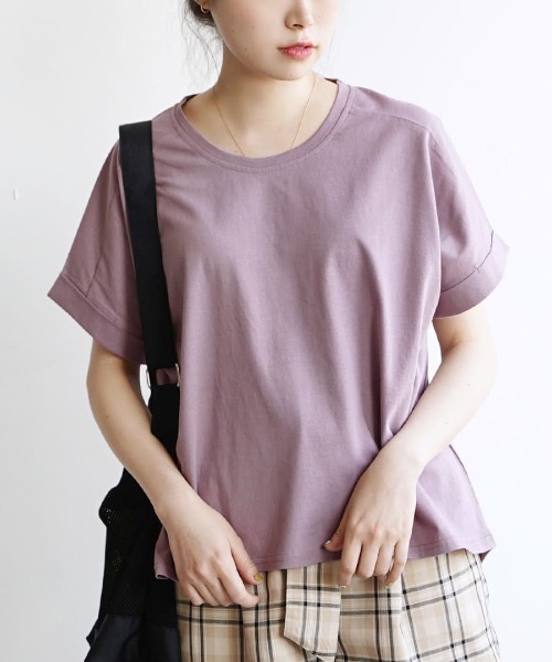 zootie（ズーティー）の「【汗が染みない ゆったりTシャツ】 汗しみない Tシャツ［ワイドシルエット］ 汗染み防止（Tシャツ/カットソー・レディース・ラベンダー/ブラック/グレイッシュブルー/カーキ/キャメル/パープル/ネイビー/ライトブルー/杢グレー/ロイヤルブルー/フューシャピンク/オフホワイト/ライトカーキ/グレイッシュベージュ/ブラウン/オレンジ系その他/オレンジ系その他2/モカ/ダークグリーン/アイボリー/パープル系その他/ブルー系その他2/ダークブラウン/イエロー系その他/レッド系その他/ミント・M-L）」の19枚目の写真