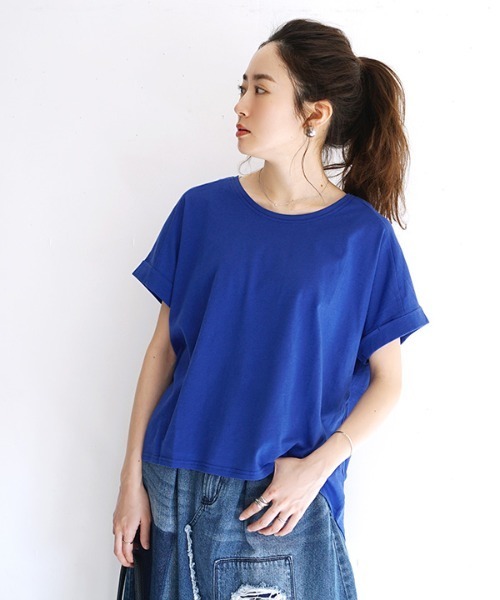 zootie（ズーティー）の「【汗が染みない ゆったりTシャツ】 汗しみない Tシャツ［ワイドシルエット］ 汗染み防止（Tシャツ/カットソー・レディース・ラベンダー/ブラック/グレイッシュブルー/カーキ/キャメル/パープル/ネイビー/ライトブルー/杢グレー/ロイヤルブルー/フューシャピンク/オフホワイト/ライトカーキ/グレイッシュベージュ/ブラウン/オレンジ系その他/オレンジ系その他2/モカ/ダークグリーン/アイボリー/パープル系その他/ブルー系その他2/ダークブラウン/イエロー系その他/レッド系その他/ミント・M-L）」の15枚目の写真