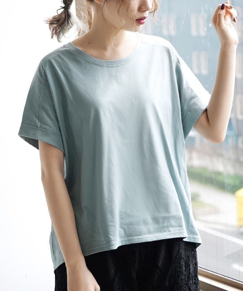 zootie（ズーティー）の「【汗が染みない ゆったりTシャツ】 汗しみない Tシャツ［ワイドシルエット］ 汗染み防止（Tシャツ/カットソー・レディース・ラベンダー/ブラック/グレイッシュブルー/カーキ/キャメル/パープル/ネイビー/ライトブルー/杢グレー/ロイヤルブルー/フューシャピンク/オフホワイト/ライトカーキ/グレイッシュベージュ/ブラウン/オレンジ系その他/オレンジ系その他2/モカ/ダークグリーン/アイボリー/パープル系その他/ブルー系その他2/ダークブラウン/イエロー系その他/レッド系その他/ミント・M-L）」の14枚目の写真