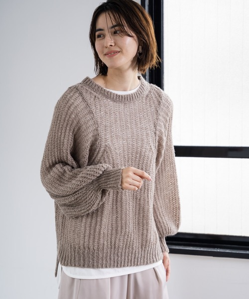 LEPSIM（レプシィム）の「5Gフワフワスカシプルオーバー　918761（ニット/セーター・レディース・チャコールグレー/レッド/モカ/グレイッシュベージュ・FREE）」の3枚目の写真