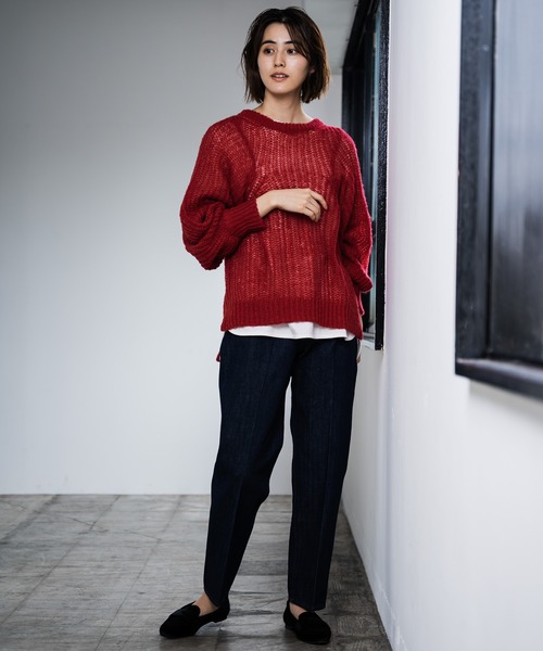 LEPSIM（レプシィム）の「5Gフワフワスカシプルオーバー　918761（ニット/セーター・レディース・チャコールグレー/レッド/モカ/グレイッシュベージュ・FREE）」の14枚目の写真