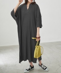 Chaco closet | オーバーサイズ スキッパーネックランダムリブロングワンピース(ワンピース)