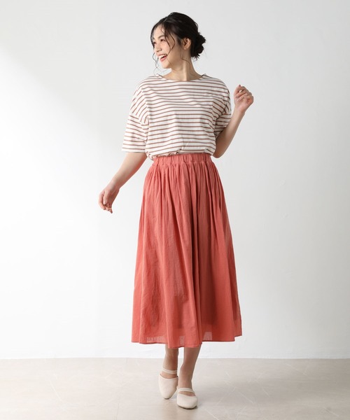 Honeys(ハニーズ)の「ゆるボーダーTシャツ(Tシャツ/カットソー・レディース・ホワイト×グリーン/ホワイト系その他/ベージュ系その他/ホワイト×ネイビー/グレー系その他/ホワイト×ブルー/ホワイト系その他2・L/S/LL/M)」の10枚目の写真