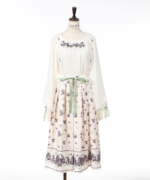 Axes スカート スカートfemme アクシーズファム のファッション すみれ柄サス付スカート スカート Axes