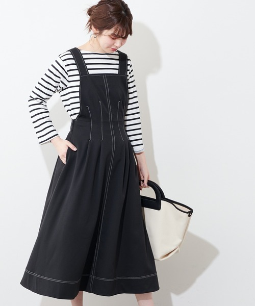 natural couture（ナチュラルクチュール）の「配色ステッチ2WAYジャンスカ（ワンピース・レディース・アイボリー/ブラック/グレイッシュベージュ・FREE）」の20枚目の写真