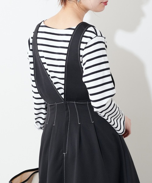 natural couture（ナチュラルクチュール）の「配色ステッチ2WAYジャンスカ（ワンピース・レディース・アイボリー/ブラック/グレイッシュベージュ・FREE）」の17枚目の写真