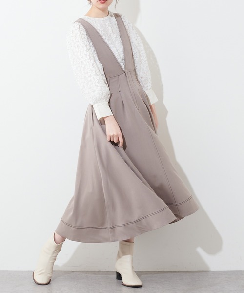 natural couture（ナチュラルクチュール）の「配色ステッチ2WAYジャンスカ（ワンピース・レディース・アイボリー/ブラック/グレイッシュベージュ・FREE）」の18枚目の写真