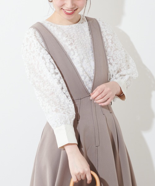 natural couture（ナチュラルクチュール）の「配色ステッチ2WAYジャンスカ（ワンピース・レディース・アイボリー/ブラック/グレイッシュベージュ・FREE）」の5枚目の写真