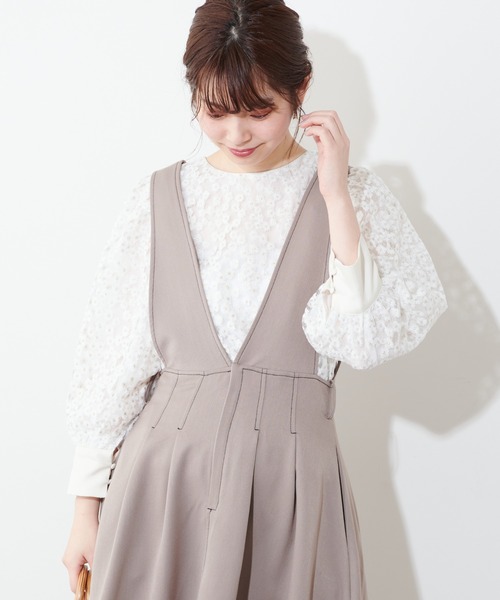 natural couture（ナチュラルクチュール）の「配色ステッチ2WAYジャンスカ（ワンピース・レディース・アイボリー/ブラック/グレイッシュベージュ・FREE）」の12枚目の写真