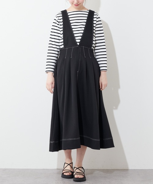 natural couture（ナチュラルクチュール）の「配色ステッチ2WAYジャンスカ（ワンピース・レディース・アイボリー/ブラック/グレイッシュベージュ・FREE）」の22枚目の写真