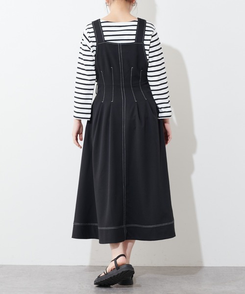 natural couture（ナチュラルクチュール）の「配色ステッチ2WAYジャンスカ（ワンピース・レディース・アイボリー/ブラック/グレイッシュベージュ・FREE）」の10枚目の写真