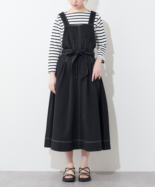 natural couture（ナチュラルクチュール）の「配色ステッチ2WAYジャンスカ（ワンピース・レディース・アイボリー/ブラック/グレイッシュベージュ・FREE）」の21枚目の写真