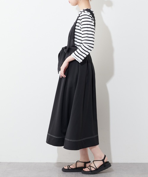 natural couture（ナチュラルクチュール）の「配色ステッチ2WAYジャンスカ（ワンピース・レディース・アイボリー/ブラック/グレイッシュベージュ・FREE）」の9枚目の写真